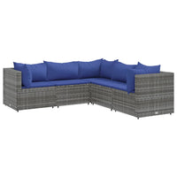 Thumbnail for 5-tlg. Garten-Lounge-Set mit Kissen Grau Poly Rattan