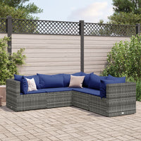 Thumbnail for 5-tlg. Garten-Lounge-Set mit Kissen Grau Poly Rattan