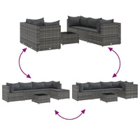 Thumbnail for 6-tlg. Garten-Lounge-Set mit Kissen Grau Poly Rattan