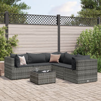 Thumbnail for 6-tlg. Garten-Lounge-Set mit Kissen Grau Poly Rattan