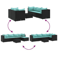 Thumbnail for 6-tlg. Garten-Lounge-Set mit Kissen Schwarz Poly Rattan