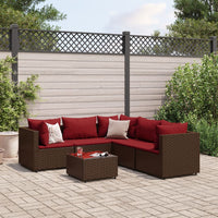 Thumbnail for 6-tlg. Garten-Lounge-Set mit Kissen Braun Poly Rattan