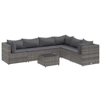 Thumbnail for 7-tlg. Garten-Lounge-Set mit Kissen Grau Poly Rattan