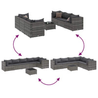 Thumbnail for 7-tlg. Garten-Lounge-Set mit Kissen Grau Poly Rattan