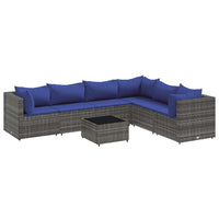 Thumbnail for 7-tlg. Garten-Lounge-Set mit Kissen Grau Poly Rattan