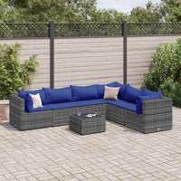 Thumbnail for 7-tlg. Garten-Lounge-Set mit Kissen Grau Poly Rattan