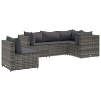 Thumbnail for 5-tlg. Garten-Lounge-Set mit Kissen Grau Poly Rattan