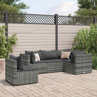 Thumbnail for 5-tlg. Garten-Lounge-Set mit Kissen Grau Poly Rattan