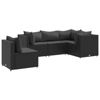 Thumbnail for 5-tlg. Garten-Lounge-Set mit Kissen Schwarz Poly Rattan