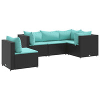 Thumbnail for 5-tlg. Garten-Lounge-Set mit Kissen Schwarz Poly Rattan