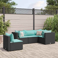 Thumbnail for 5-tlg. Garten-Lounge-Set mit Kissen Schwarz Poly Rattan