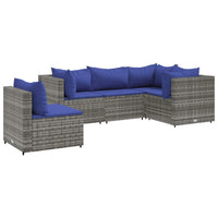 Thumbnail for 5-tlg. Garten-Lounge-Set mit Kissen Grau Poly Rattan