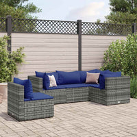 Thumbnail for 5-tlg. Garten-Lounge-Set mit Kissen Grau Poly Rattan