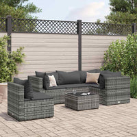 Thumbnail for 6-tlg. Garten-Lounge-Set mit Kissen Grau Poly Rattan