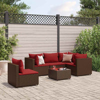 Thumbnail for 6-tlg. Garten-Lounge-Set mit Kissen Braun Poly Rattan