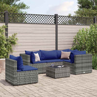 Thumbnail for 6-tlg. Garten-Lounge-Set mit Kissen Grau Poly Rattan