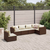 Thumbnail for 6-tlg. Garten-Lounge-Set mit Kissen Braun Poly Rattan