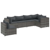 Thumbnail for 6-tlg. Garten-Lounge-Set mit Kissen Grau Poly Rattan