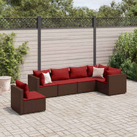 Thumbnail for 6-tlg. Garten-Lounge-Set mit Kissen Braun Poly Rattan