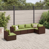 Thumbnail for 6-tlg. Garten-Lounge-Set mit Kissen Braun Poly Rattan