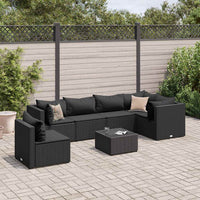 Thumbnail for 7-tlg. Garten-Lounge-Set mit Kissen Schwarz Poly Rattan