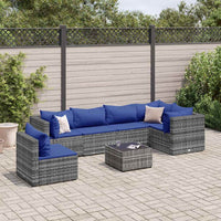 Thumbnail for 7-tlg. Garten-Lounge-Set mit Kissen Grau Poly Rattan
