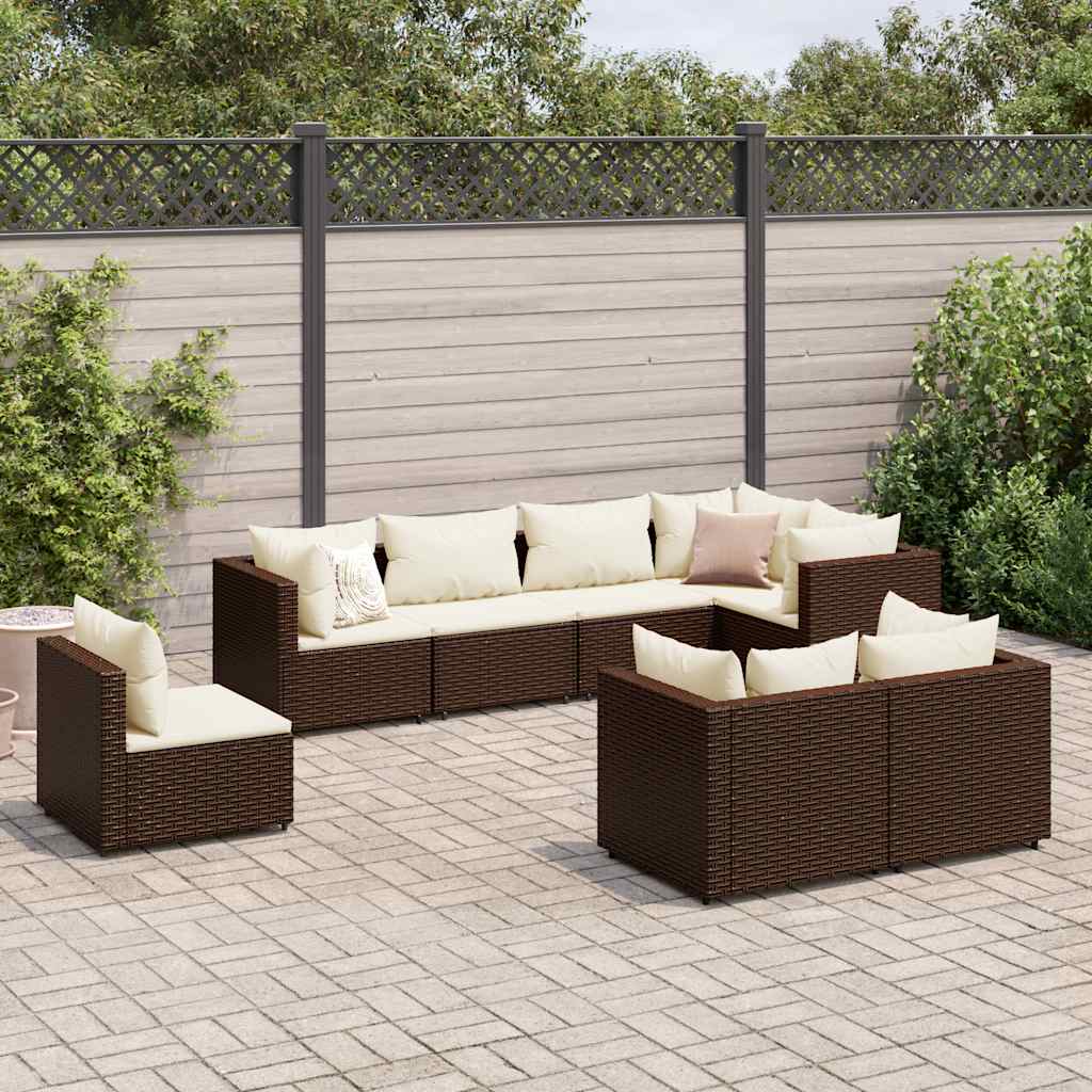 8-tlg. Garten-Lounge-Set mit Kissen Braun Poly Rattan