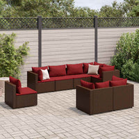 Thumbnail for 8-tlg. Garten-Lounge-Set mit Kissen Braun Poly Rattan
