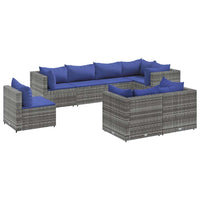 Thumbnail for 8-tlg. Garten-Lounge-Set mit Kissen Grau Poly Rattan