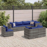 Thumbnail for 8-tlg. Garten-Lounge-Set mit Kissen Grau Poly Rattan