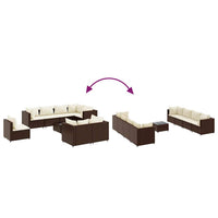 Thumbnail for 9-tlg. Garten-Lounge-Set mit Kissen Braun Poly Rattan