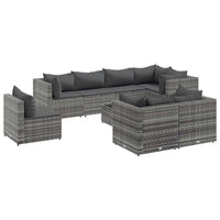 Thumbnail for 9-tlg. Garten-Lounge-Set mit Kissen Grau Poly Rattan