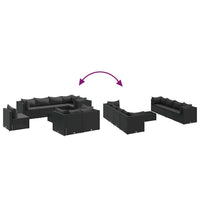 Thumbnail for 9-tlg. Garten-Lounge-Set mit Kissen Schwarz Poly Rattan