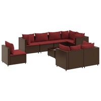 Thumbnail for 9-tlg. Garten-Lounge-Set mit Kissen Braun Poly Rattan