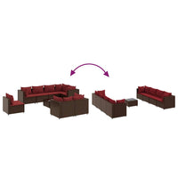 Thumbnail for 9-tlg. Garten-Lounge-Set mit Kissen Braun Poly Rattan
