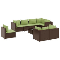 Thumbnail for 9-tlg. Garten-Lounge-Set mit Kissen Braun Poly Rattan