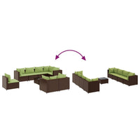 Thumbnail for 9-tlg. Garten-Lounge-Set mit Kissen Braun Poly Rattan