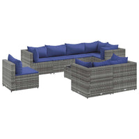 Thumbnail for 9-tlg. Garten-Lounge-Set mit Kissen Grau Poly Rattan
