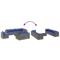 Thumbnail for 9-tlg. Garten-Lounge-Set mit Kissen Grau Poly Rattan