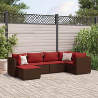 Thumbnail for 6-tlg. Garten-Lounge-Set mit Kissen Braun Poly Rattan
