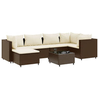 Thumbnail for 7-tlg. Garten-Lounge-Set mit Kissen Braun Poly Rattan