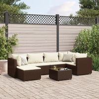 Thumbnail for 7-tlg. Garten-Lounge-Set mit Kissen Braun Poly Rattan