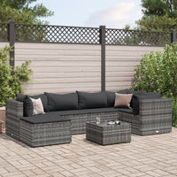 Thumbnail for 7-tlg. Garten-Lounge-Set mit Kissen Grau Poly Rattan