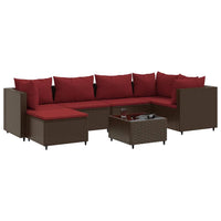 Thumbnail for 7-tlg. Garten-Lounge-Set mit Kissen Braun Poly Rattan