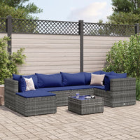 Thumbnail for 7-tlg. Garten-Lounge-Set mit Kissen Grau Poly Rattan