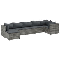 Thumbnail for 7-tlg. Garten-Lounge-Set mit Kissen Grau Poly Rattan