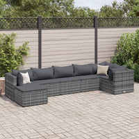 Thumbnail for 7-tlg. Garten-Lounge-Set mit Kissen Grau Poly Rattan