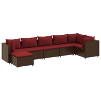 Thumbnail for 7-tlg. Garten-Lounge-Set mit Kissen Braun Poly Rattan