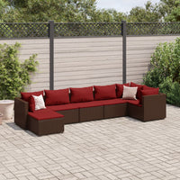 Thumbnail for 7-tlg. Garten-Lounge-Set mit Kissen Braun Poly Rattan