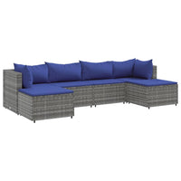 Thumbnail for 6-tlg. Garten-Lounge-Set mit Kissen Grau Poly Rattan